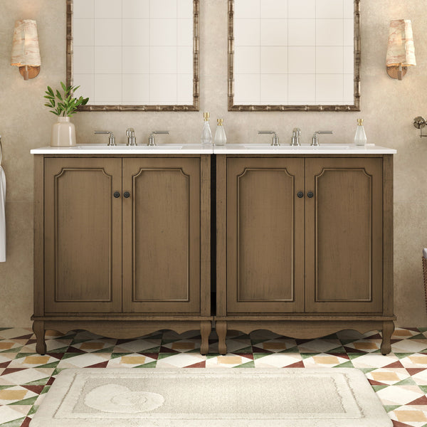 Vintage Double Sink Bathroom Vanity Set With Ceramic Sinks
