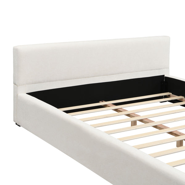 Queen Bed Wide Edge With Soft Upholstery - Beige