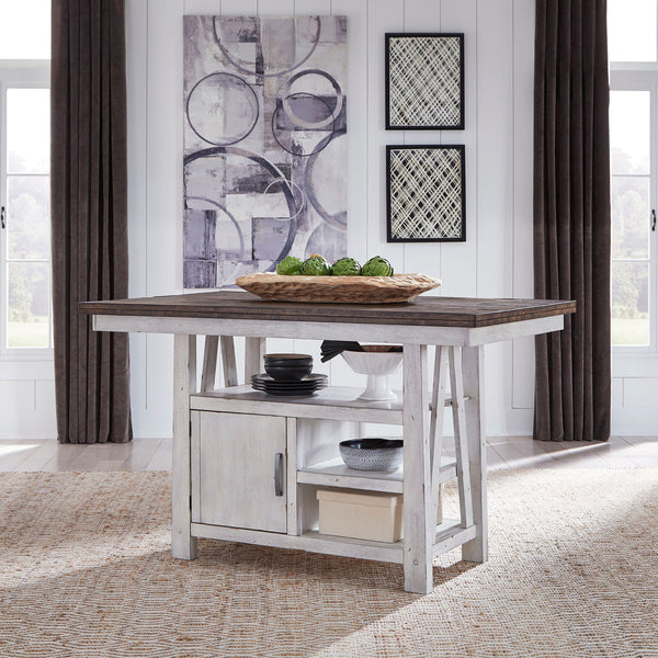 Farmhouse - 5 Piece Gathering Table Set - Two Tone White / Wood Tone