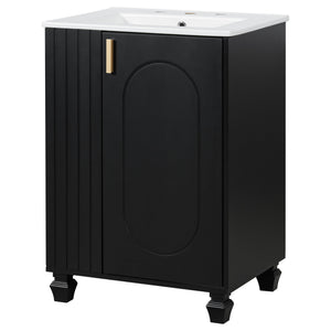 Classic Retro Bathroom Vanity With Sink, Door Shelf, Side Open Storage Frame