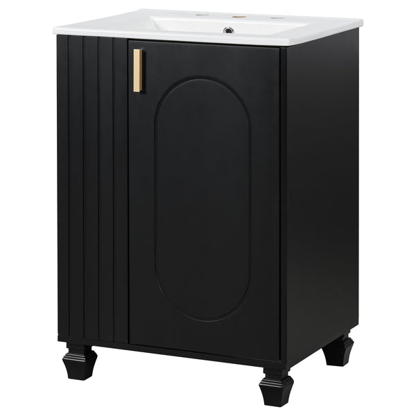 Classic Retro Bathroom Vanity With Sink, Door Shelf, Side Open Storage Frame