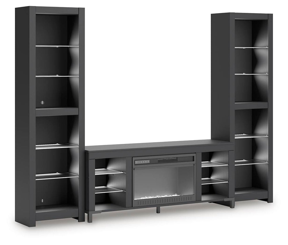 Cayberry - 3-Piece Entertainment Center With Electric Fireplace - Black