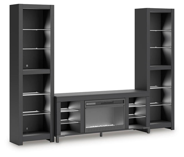 Cayberry - 3-Piece Entertainment Center With Electric Fireplace - Black
