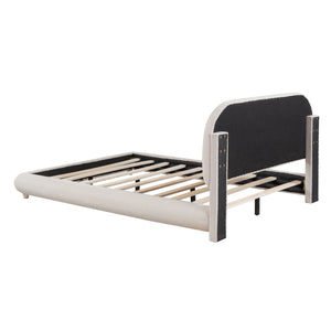 Upholstered Platform Bed With Thick Solid Frame And Stylish Curve-Shaped Design