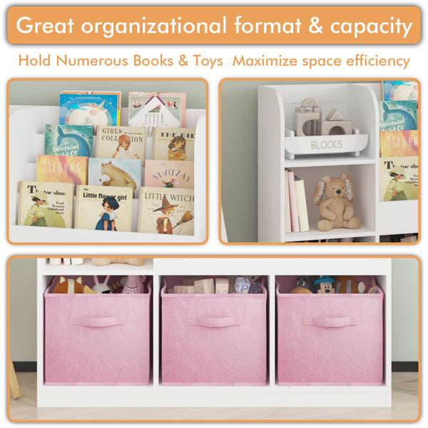 Bookcase And Bookshelf With 3 Collapsible Drawers, Multifunctional Display Stand