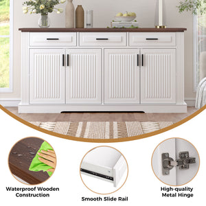 Fluted Sideboard Buffet Cabinet With 4 Doors And 3 Drawers