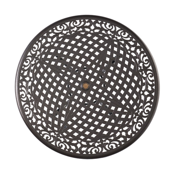 Tranquilius - Outdoor Round Dining Table With Lattice Tabletop, Umbrella Hole And Curved Legs