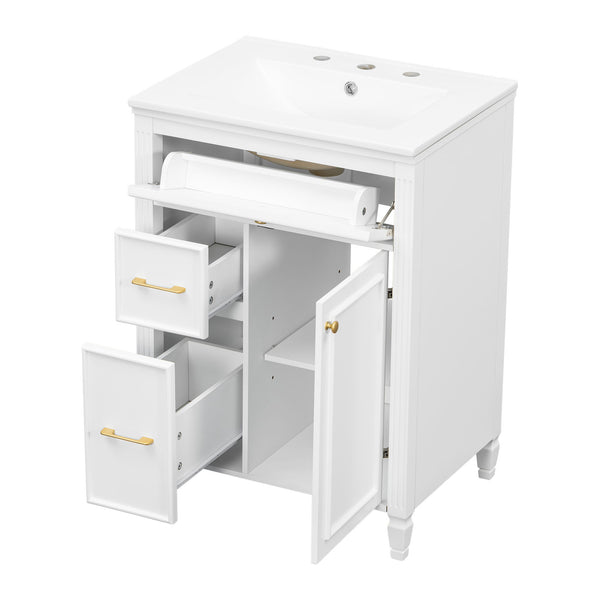 Freestanding Bathroom Vanity With Sink, Soft Close Door, Tip Out Drawer