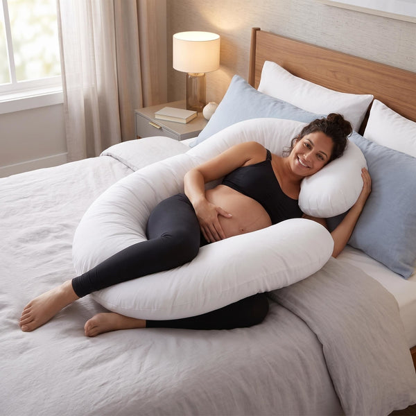 C - Shape Pregnancy Body Pillow With Soft Cover For Back - White
