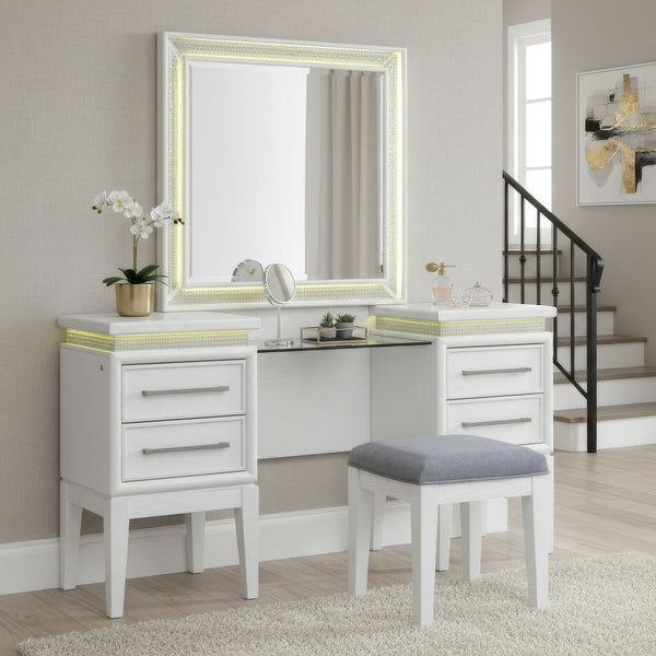 Reflections - 3 Piece Vanity Set - Pearl White & Rhinestone