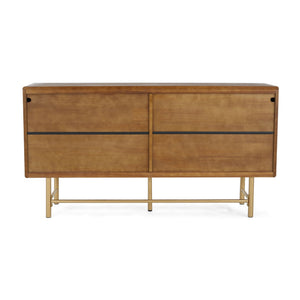 Modern Scandinavian 4 Door Sideboard Storage Cabinet With Adjustable Shelves - Brown / Gold