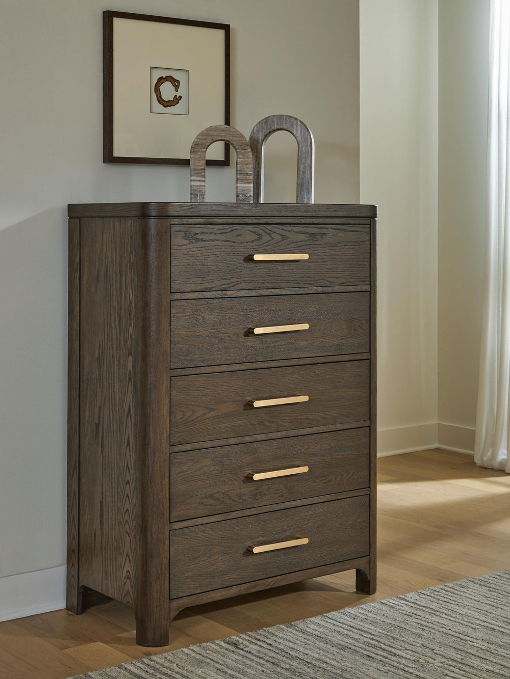 Radkin - Five Drawer Chest - Burnished Brown