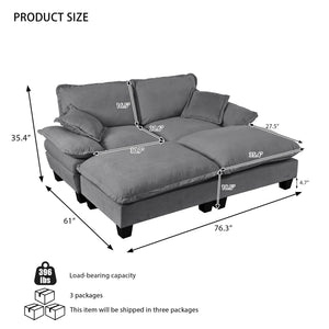 Modular Sectional Sofa With Movable Ottoman & Pillows