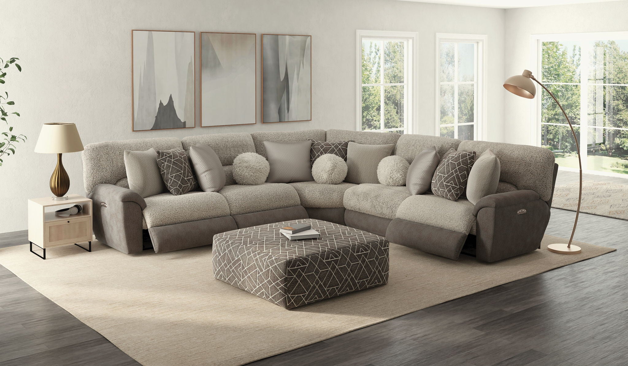 Rendezvous - 5 Piece Modular Sectional With 3 Reclining Seats & Caster