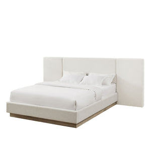 Muse - Queen Upholstered Platform Bed Frame - Ivory / Light Gray / Camel Oak