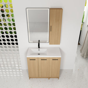 Freestanding Bathroom Vanity Set With Tall Linen Cabinet, 3 Door Storage Cabinet, Single Sink