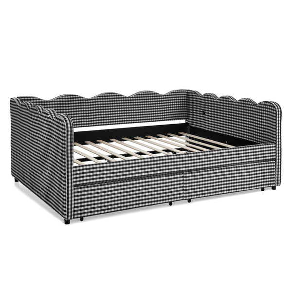 Gingham Daybed & USB Charging Port, Wave Shaped Design