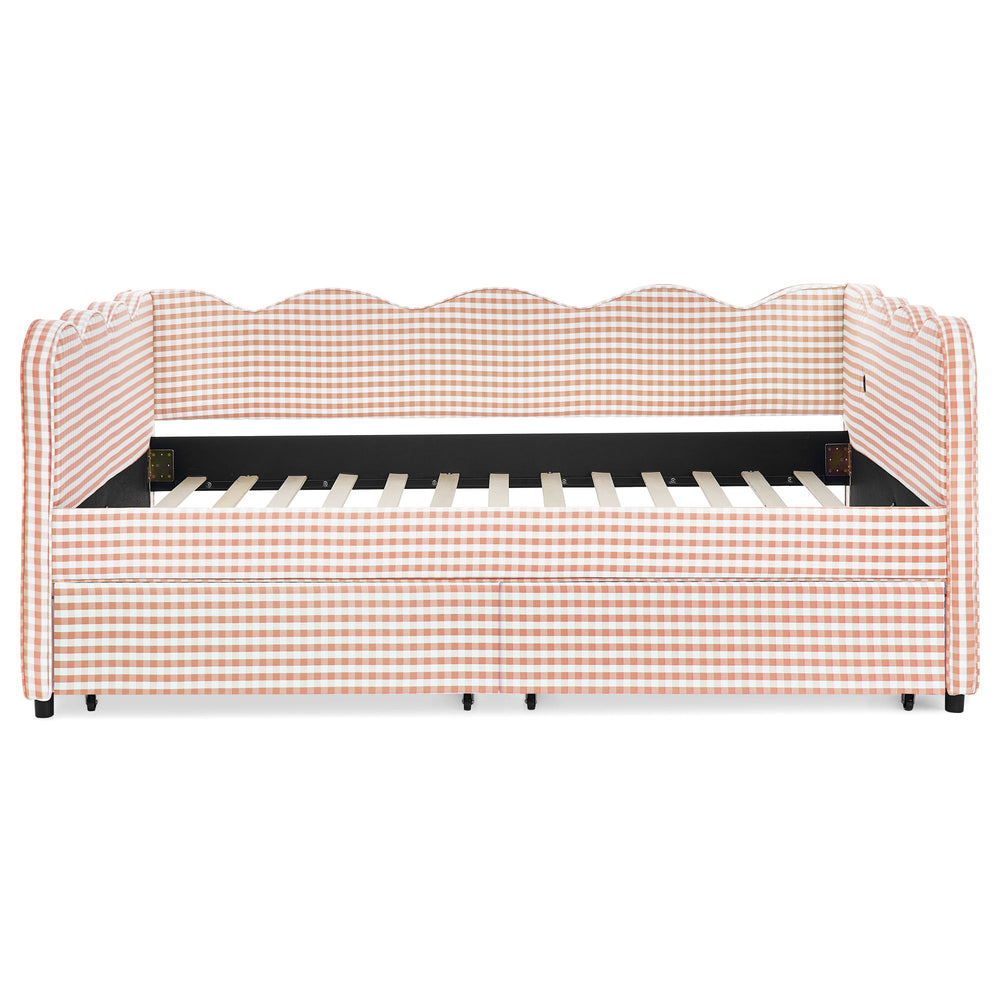 Gingham Daybed & USB Charging Port, Wave-Shaped Design
