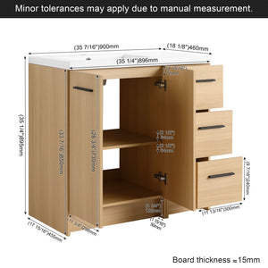 Freestanding Bathroom Vanity Set With Tall Linen Cabinet, 3 Drawers And Large Storage, Single Sink