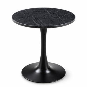 Round Dining Table With Faux Marble Top And Metal Pedestal +, 23.6" Diameter For Kitchen, Living Room, Small Spaces