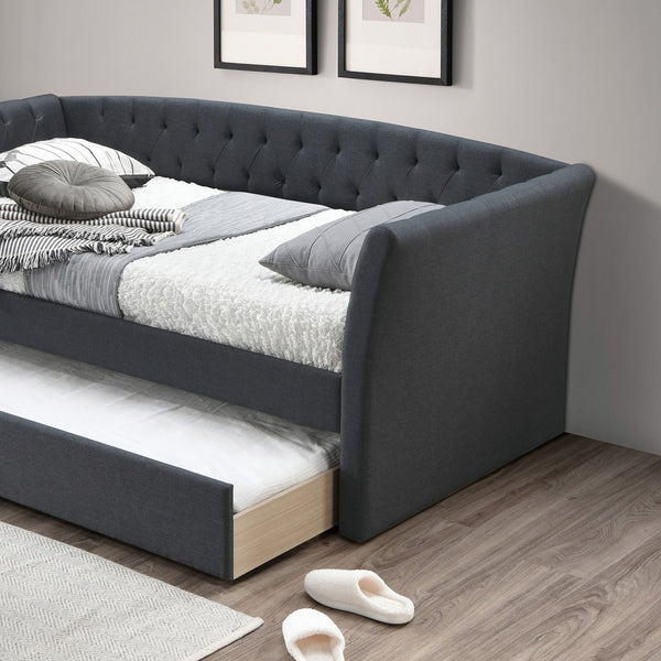 Daybed With Trundle Button Tufted Slat Included - Charcoal