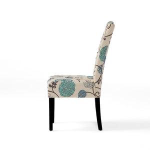 Contemporary Dining Chair Set With Rubberwood Legs - White / Blue