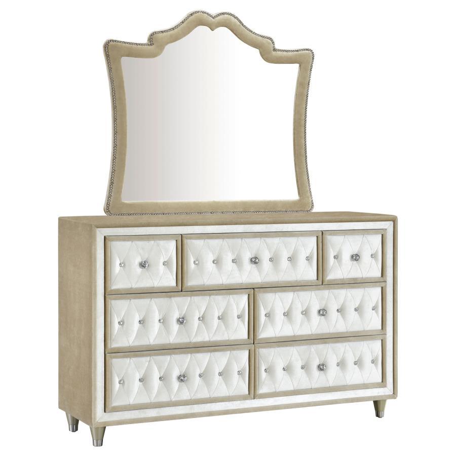 Antonella - 7-Drawer Upholstered Dresser With Mirror - Ivory