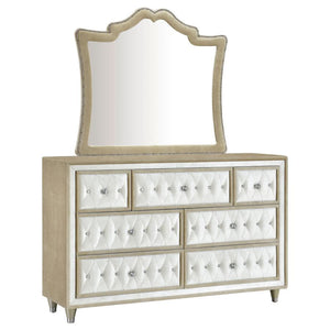 Antonella - 7-Drawer Upholstered Dresser With Mirror - Ivory