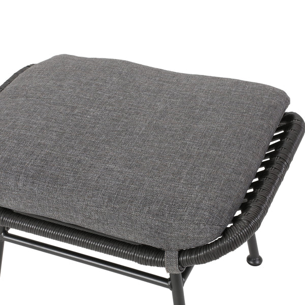 Outdoor Modern Boho Wicker Ottoman With Cushions (Set of 2)