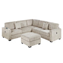 Upholstered L - Shaped 4 Piece Sectional Set With USB, Cocktail Ottoman