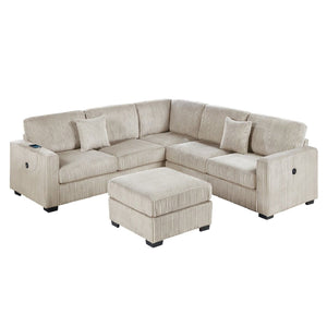 Upholstered L - Shaped 4 Piece Sectional Set With USB, Cocktail Ottoman