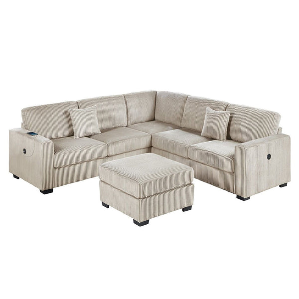 Upholstered L - Shaped 4 Piece Sectional Set With USB, Cocktail Ottoman