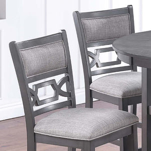5 Piece Counter Height Dining Set With Storage Shelves Round Table And Upholstered High Chairs - Gray