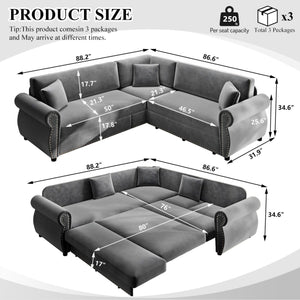 L-Shaped Sofa Couch With Pull-Out Bed