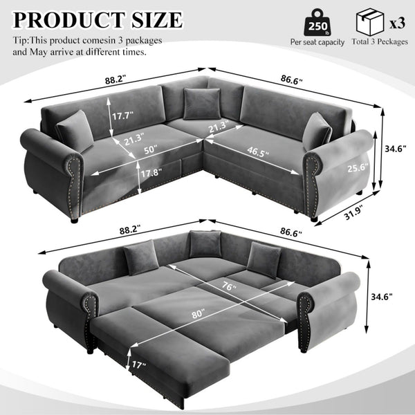 L-Shaped Sofa Couch With Pull-Out Bed