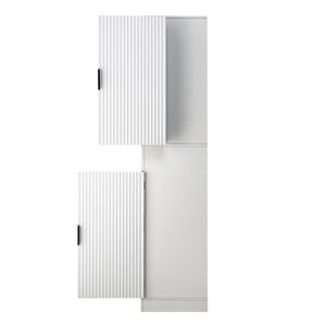Fluted Kitchen Pantry Cabinet With 3 Keyboard Drawers & 6 Adjustable Door Shelves