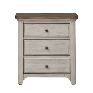 Farmhouse Reimagined - 3 Drawer Nightstand With Charging Station - Antique White / Chestnut Tops