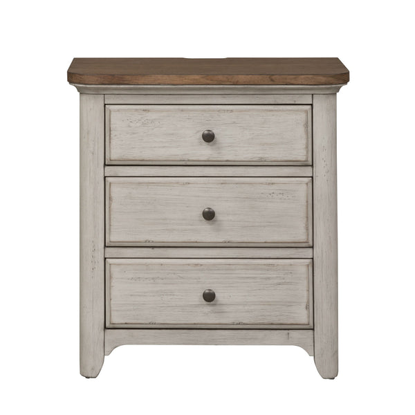 Farmhouse Reimagined - 3 Drawer Nightstand With Charging Station - Antique White / Chestnut Tops
