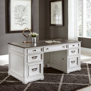 Allyson Park - 3 Piece Home Office Set (Complete Desk) - Wirebrushed White / Charcoal