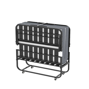 Twin Wide Folding Bed For Tall People, Extra Long & Wide Rollaway With Memory Foam, Heavy-Duty Capacity Guest, Spacious Portable Cot - Black