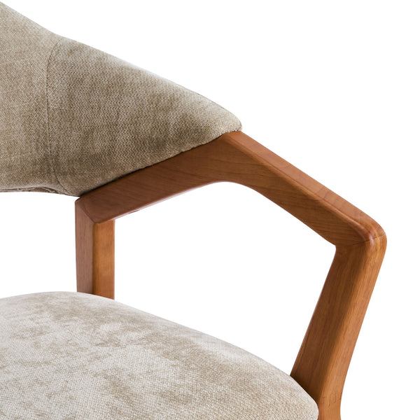 Indoor Upholstered Dining Chair (Set of 2) With Sturdy Frame And Ergonomic Curved Backrest - Oatmeal / Teak