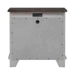 River Place - 3 Drawer Nightstand With Charging Station - Riverstone White & Tobacco
