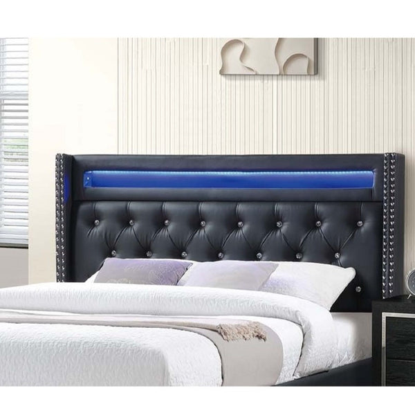Modern Bed With LED Lights, Charging Port, Tufted Headboard