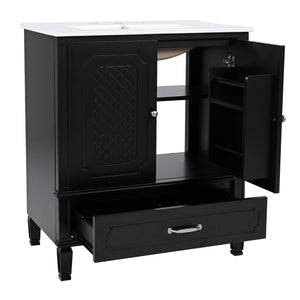 Vintage Style 30" Bathroom Vanity With Sink, Multi Functional Storage, Soft Closing Door - Black