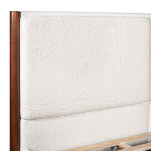 King Upholstered Bed Frame, No Box Spring Needed - Walnut / White