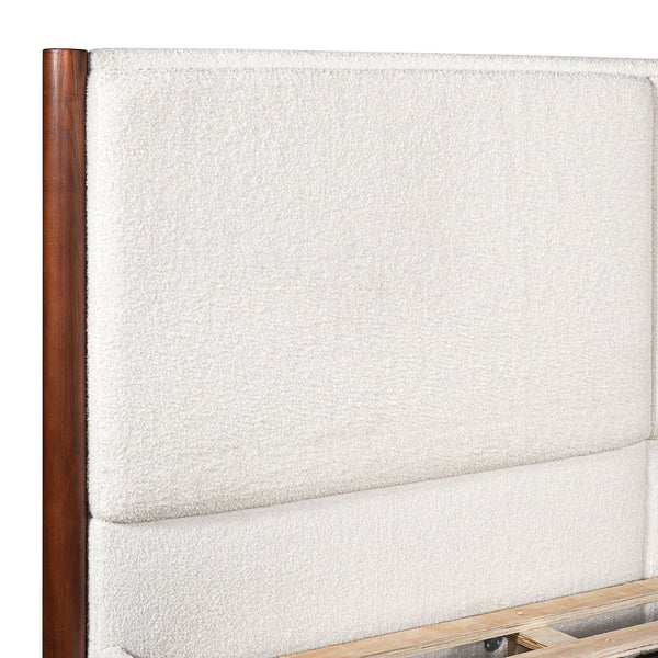 King Upholstered Bed Frame, No Box Spring Needed - Walnut / White