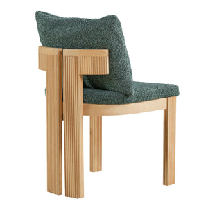 5 Piece Indoor Dining Set With Fluted Table Upholstered Chairs - Green / Natural