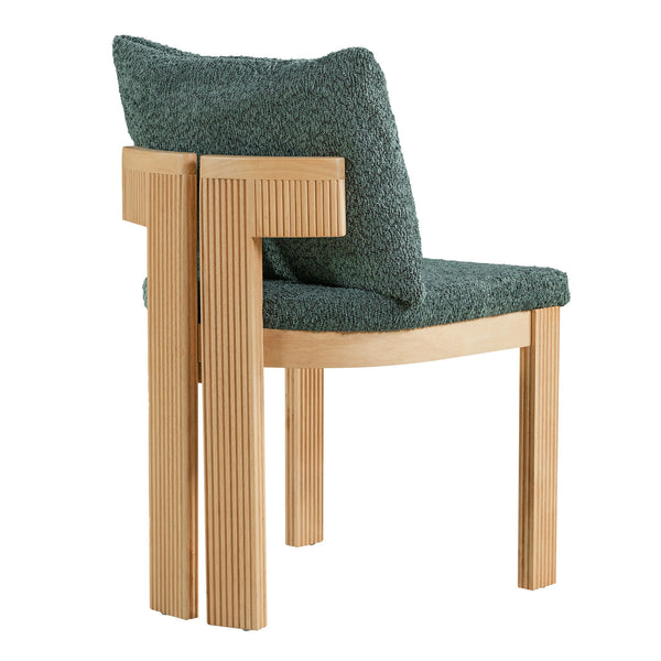 5 Piece Indoor Dining Set With Fluted Table Upholstered Chairs - Green / Natural