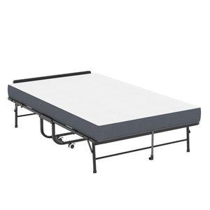 Twin Wide Folding Bed With Adjustable Headboard, Extra Long Rollaway For Tall People, Memory Foam Mattress - Black
