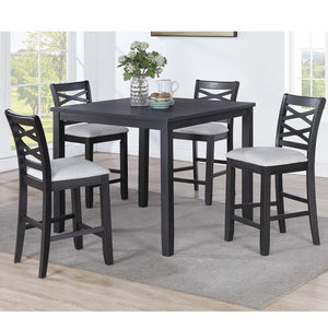 Dining Table Set With 4 Cross Back Chairs, Upholstered Cushions - Charcoal
